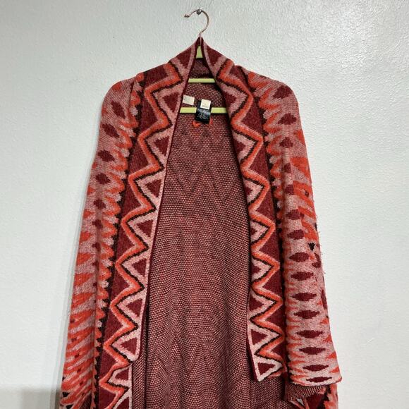 Anthropologie Sleeping On Snow Red Open Front Waterfall Cardigan Sz S - Picture 3 of 13